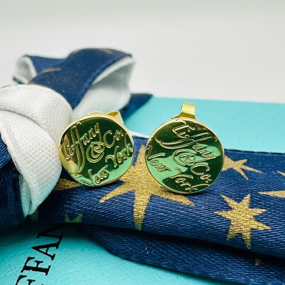 RARE Tiffany & Co. 18K Yellow Gold Notes Wave Round Stud Earrings with Packaging - Picture 4 of 10